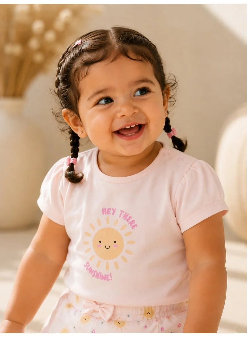Victor And Jane New Infant Girls’ 2-Piece Set – Sunshine Slogan Top & Floral Ruffle Shorts for Women | Best Price UAE