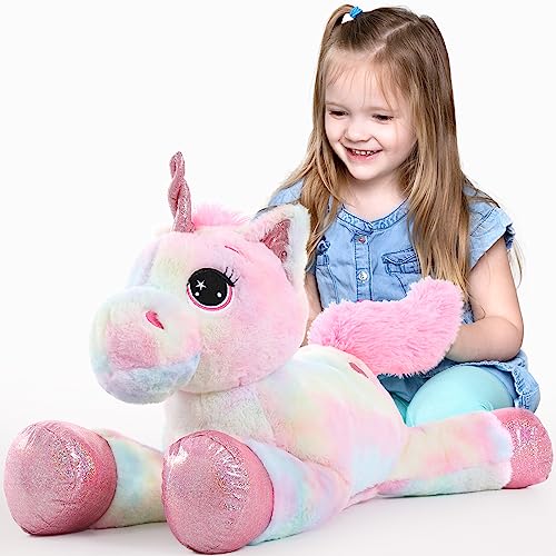 Tezituor 32in Giant Unicorn Plush ToysCute Rainbow Pink Unicorn Stuffed AnimalsUnicorn Birthday Decorations for GirlsBig Unicorns Gifts for Children - Image 1