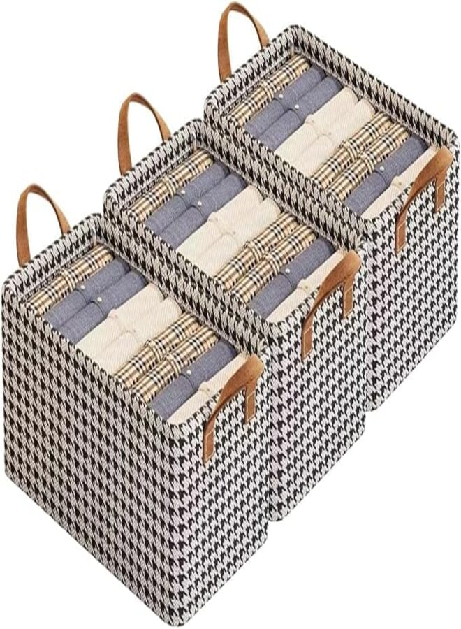 ECVV® 3 Pack Wardrobe Clothes Organizer Foldable Non-woven with Steel Frame Stackable Drawer Closet Organizer with Handles for Clothes, Jeans, Pants, Sweaters, Dresses