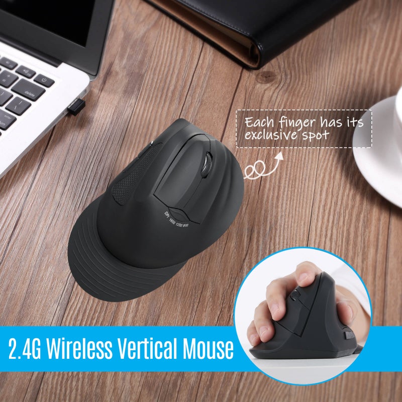 Wireless Mouse: Black 2.4G Connection - Ergonomic Vertical Design With 3 Adjustable DPI For Office And Gaming Use - Image 5