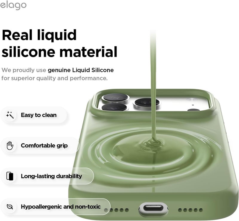 Elago Magnetic Liquid Silicone for iPhone 17 Pro | iPhone 18 Pro case cover Compatible with MagSafe - Cedar Green - Image 5