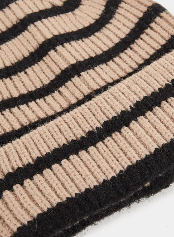 Styli  Khaki Striped Beanie for Women | Best Price UAE