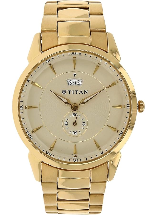 تيتان ساعة ريجاليا للرجال مقاومة للماء، مستعملة، معدنية، ذهبية، 1521Ym02 - Image 1