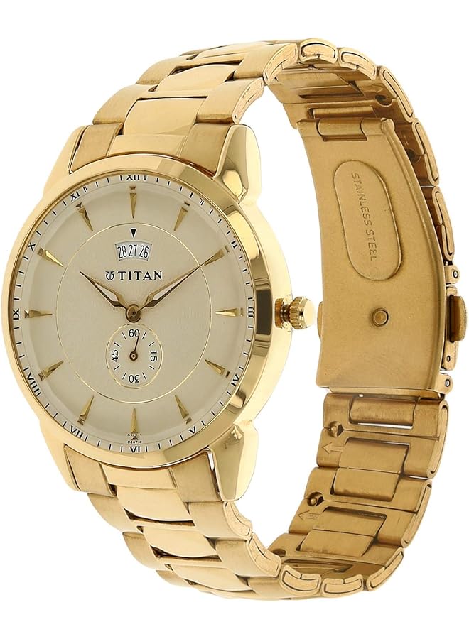 تيتان ساعة ريجاليا للرجال مقاومة للماء، مستعملة، معدنية، ذهبية، 1521Ym02 - Image 2