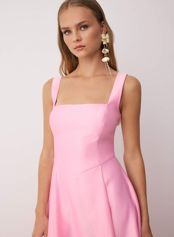 trendyol Light Pink ALine Satin Woven Stylish Evening Dress Night Homecoming Dress - Image 2