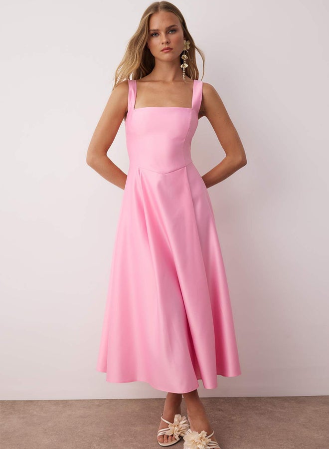 trendyol Light Pink ALine Satin Woven Stylish Evening Dress Night Homecoming Dress - Image 1
