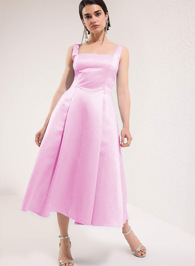 trendyol Light Pink ALine Satin Woven Stylish Evening Dress Night Homecoming Dress - Image 5