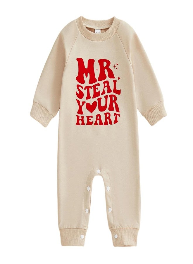 Frietlebird Newborn Valentines Outfit Boy Baby Long Sleeve Letters Romper Jumpsuit My First Valentines Day Baby Boy Outfit (A-Beige,0-3 Months) - Image 1