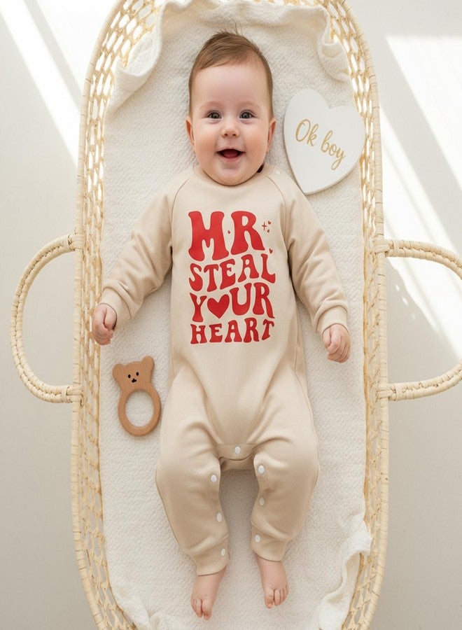 Frietlebird Newborn Valentines Outfit Boy Baby Long Sleeve Letters Romper Jumpsuit My First Valentines Day Baby Boy Outfit (A-Beige,0-3 Months) - Image 3