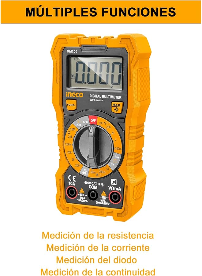 INGCO Dm200 600V Digital Multimeter With 1999 Counts Lcd Display, Multicolor - Image 3