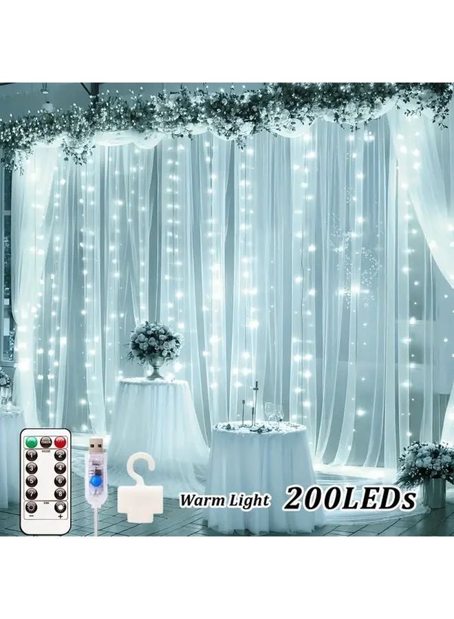 2Pcs White LED Curtain Lights USB Remote 8 Modes Indoor Fairy Copper Wire Decor - Image 1