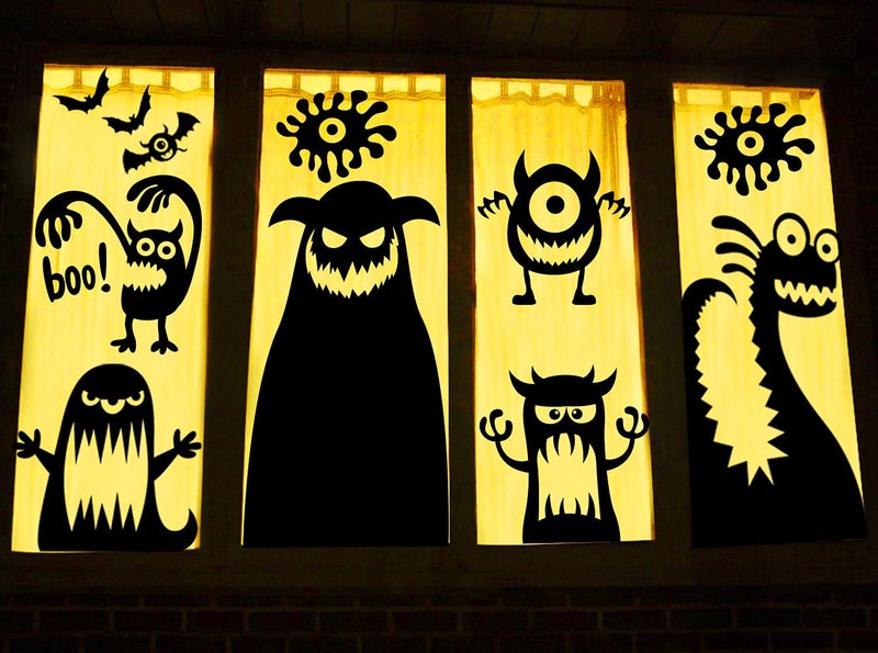 DIYASY Halloween Large Window Decoration Clings5 Monster Silhouette Window Stickers Decals for Halloween IndoorRoom and Kids Party Decor