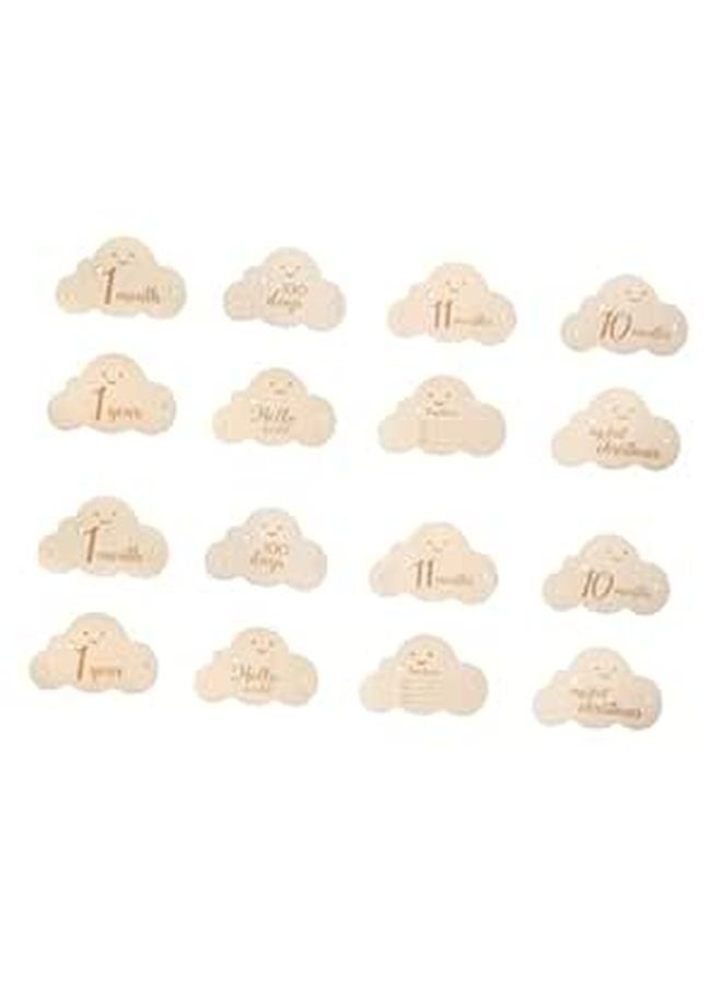 Double Sided Wooden Cloud Milestone Cards For Newborn Monthly Photo Tracking - Image 1