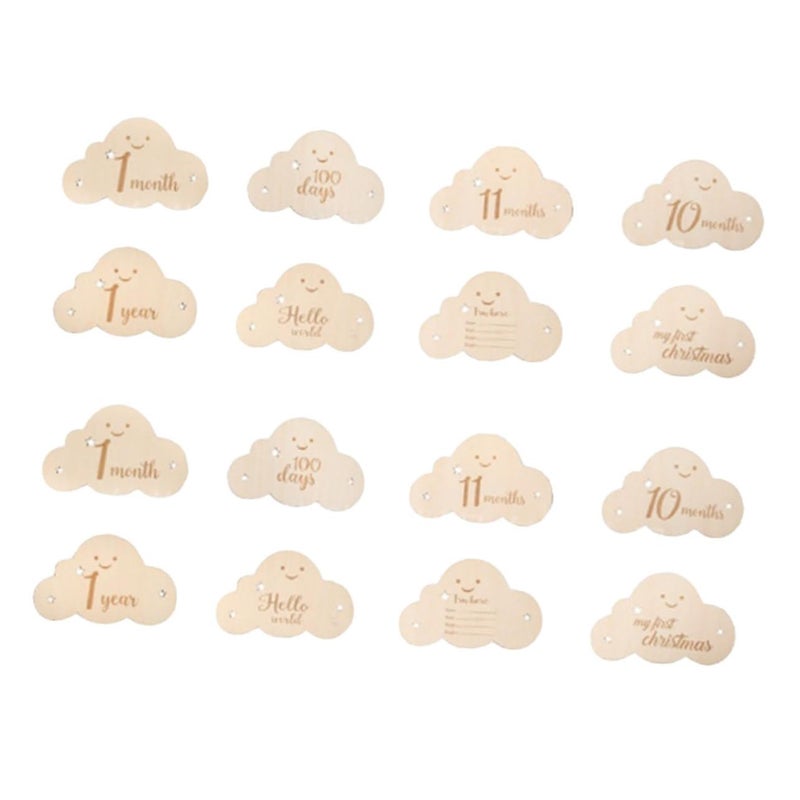 Double Sided Wooden Cloud Milestone Cards For Newborn Monthly Photo Tracking - Image 2