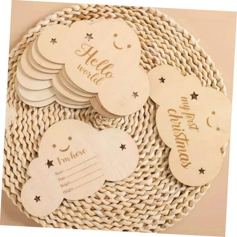 Double Sided Wooden Cloud Milestone Cards For Newborn Monthly Photo Tracking - Image 5