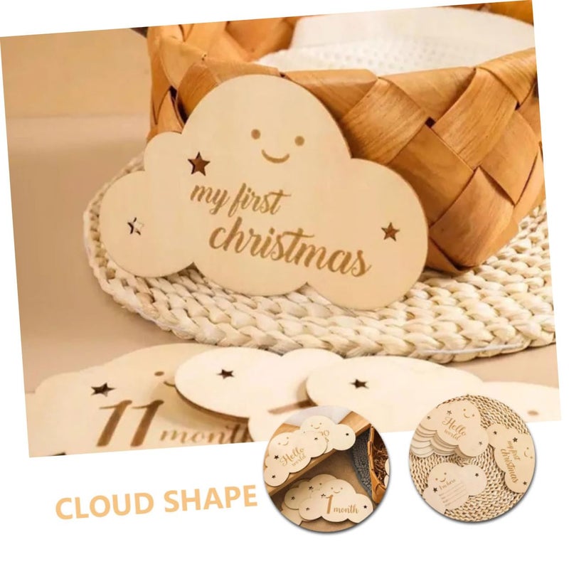 Double Sided Wooden Cloud Milestone Cards For Newborn Monthly Photo Tracking - Image 4