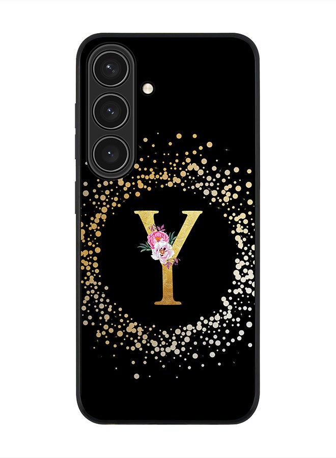 Stylizedd For Samsung Galaxy S25 5G Case,Slim fit Camera Protection, Shockproof Thin Phone cover  - Custom Monogram Floral - Y ( Black ) - Image 1