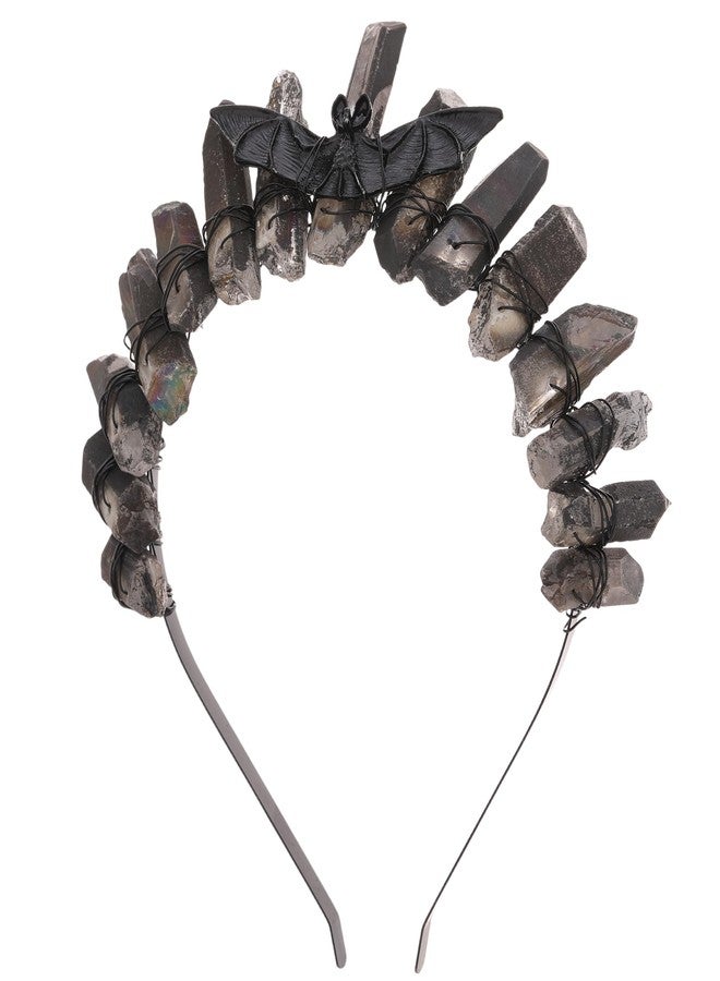 CoTeeZa Black Raw Crystal Headband with Bat - Whimsical Natural Quartz Tiara Headpiece for Women, Gothic Dark Goddess Headwear Elven Circlet for Witch Renaissance Halloween Cosplay - Image 1
