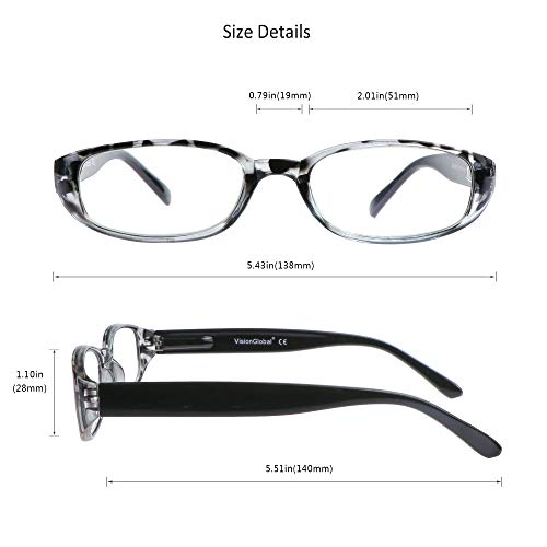 VisionGlobal 4 Pairs Reading Glasses with Spring Hinge, Blue Light Blocking Glasses for Women/Men (4 Color,+2.50 Magnification) - Image 3