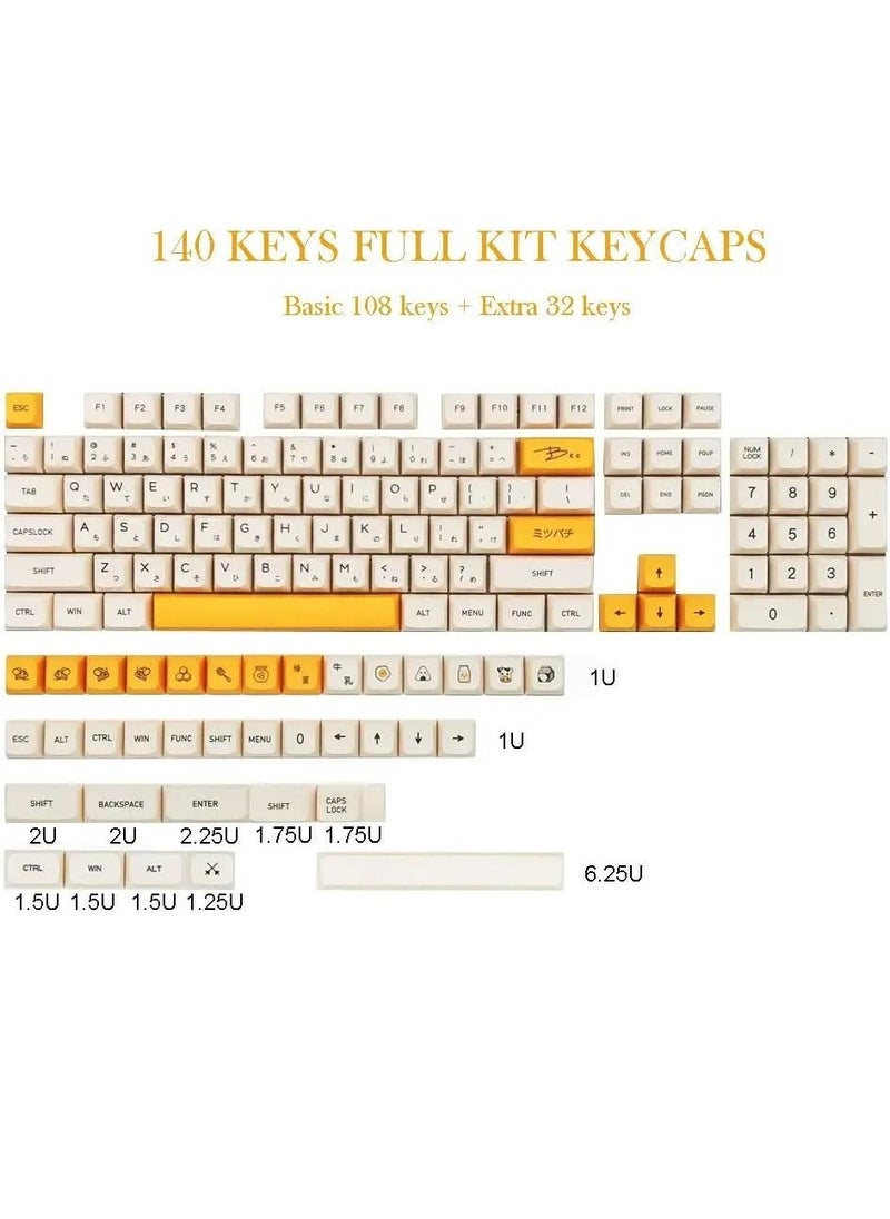 PBT Keycaps 140 Keys XDA Profile Keycaps Dye-Sub Japanese Honey Milk Keycap, ANSI Layout Keycap Suitable for Mechanical Gaming Keyboard Gateron Kailh Cherry MX Switches (Keycaps only) - Image 2