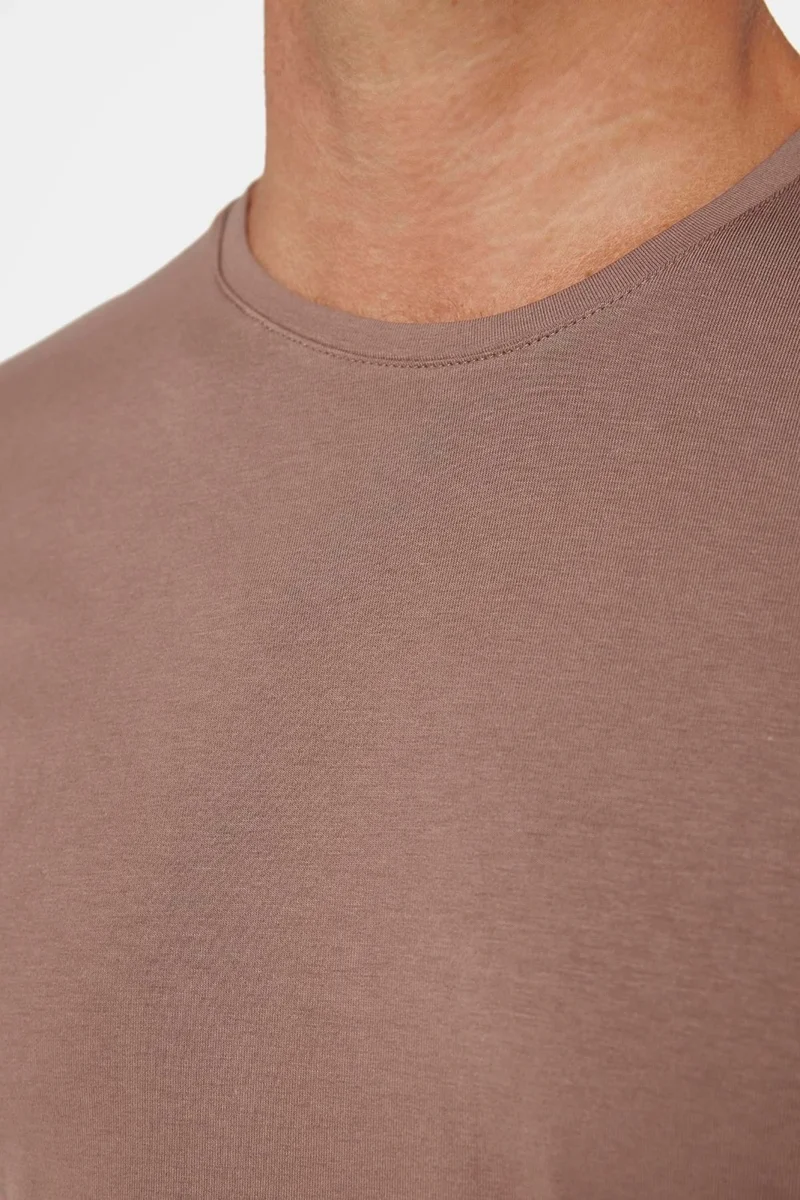 Tudors Men's Slim Fit Slim Cut Cotton Soft Texture Flexible Fabric Plain Basic Brown Crew Neck T-Shirt