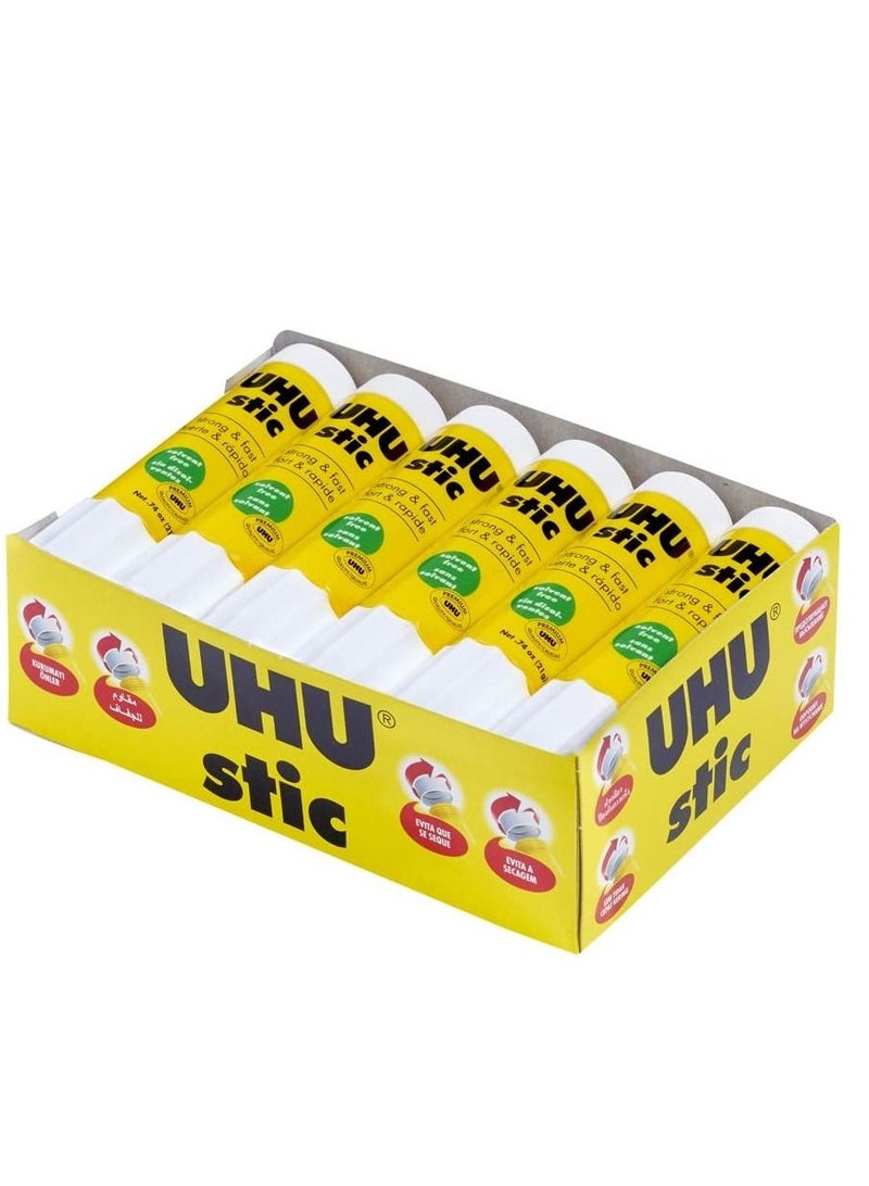 يو إتش يو UHU Glue Stick 8.2g عبوة من 12 قطعة بيضاء ، قابلة للغسل على الفور مثالية للمدرسة ، ببراغي على الغطاء - Image 2