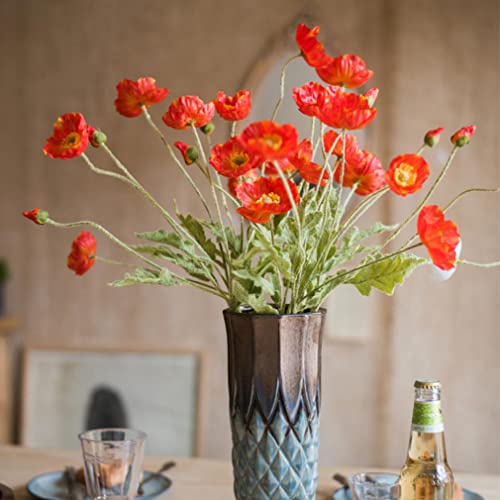 DUYONE Artificial Flowers 6 Stems Poppy Silk Bouquet,for Wedding, Home, Party Decoration,Table Centerpiece Arrangement(Dark Orange) - Image 1