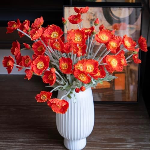 DUYONE Artificial Flowers 6 Stems Poppy Silk Bouquet,for Wedding, Home, Party Decoration,Table Centerpiece Arrangement(Dark Orange) - Image 4
