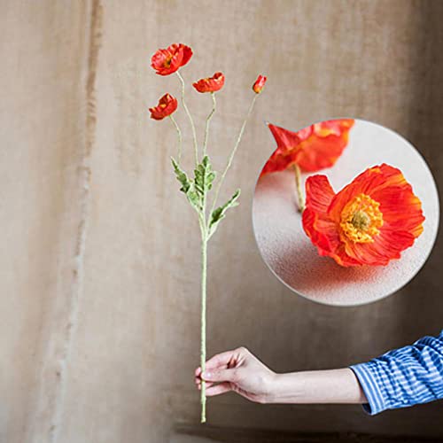 DUYONE Artificial Flowers 6 Stems Poppy Silk Bouquet,for Wedding, Home, Party Decoration,Table Centerpiece Arrangement(Dark Orange) - Image 2