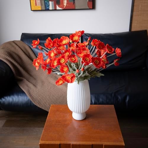 DUYONE Artificial Flowers 6 Stems Poppy Silk Bouquet,for Wedding, Home, Party Decoration,Table Centerpiece Arrangement(Dark Orange) - Image 5