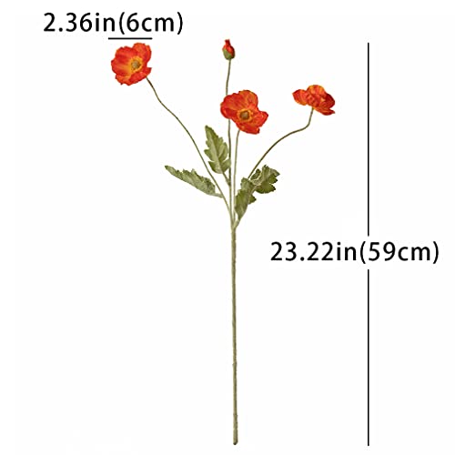 DUYONE Artificial Flowers 6 Stems Poppy Silk Bouquet,for Wedding, Home, Party Decoration,Table Centerpiece Arrangement(Dark Orange) - Image 3