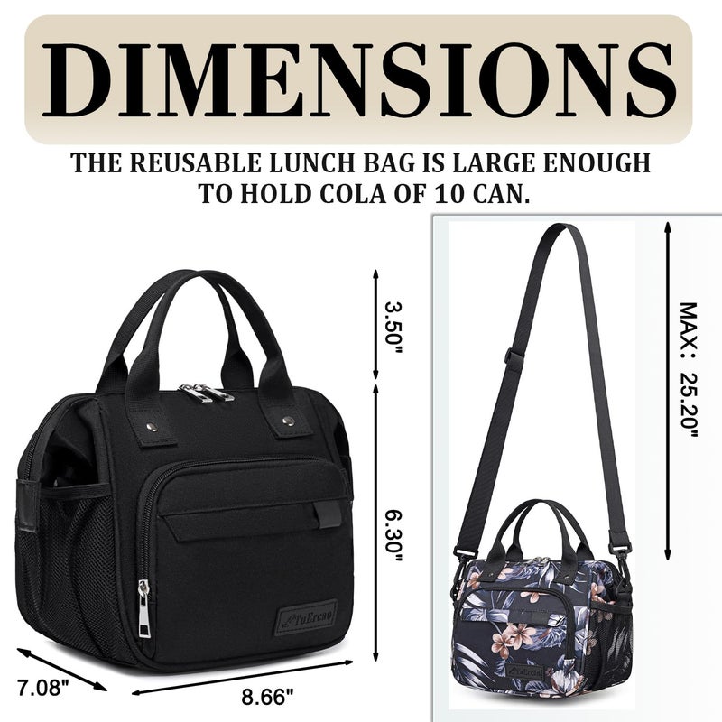 TuErCao Small Lunch Bag Lightweight Insulated Lunch Box for Women Work Portable Soft Cooler for Picnic Travel Road Trips, Loncheras para Mujer, Black - Image 1