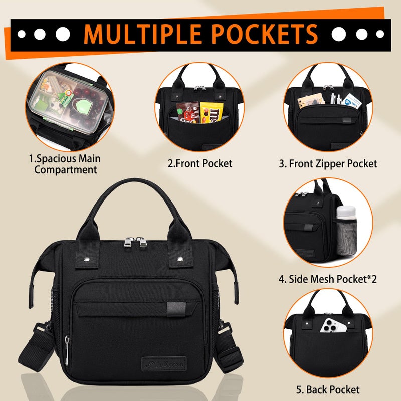 TuErCao Small Lunch Bag Lightweight Insulated Lunch Box for Women Work Portable Soft Cooler for Picnic Travel Road Trips, Loncheras para Mujer, Black - Image 2