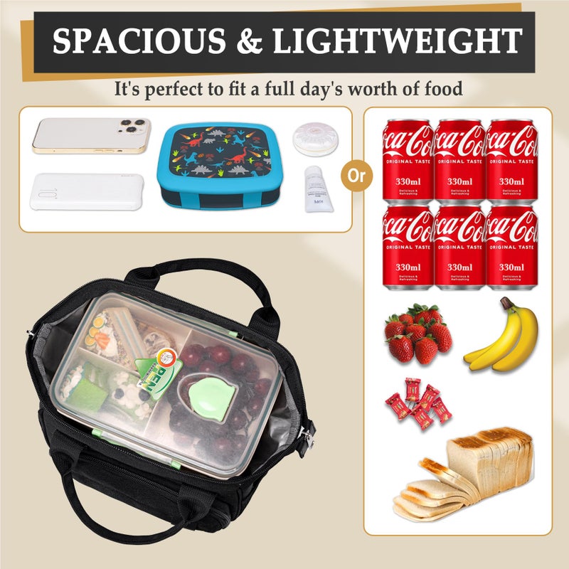 TuErCao Small Lunch Bag Lightweight Insulated Lunch Box for Women Work Portable Soft Cooler for Picnic Travel Road Trips, Loncheras para Mujer, Black - Image 4