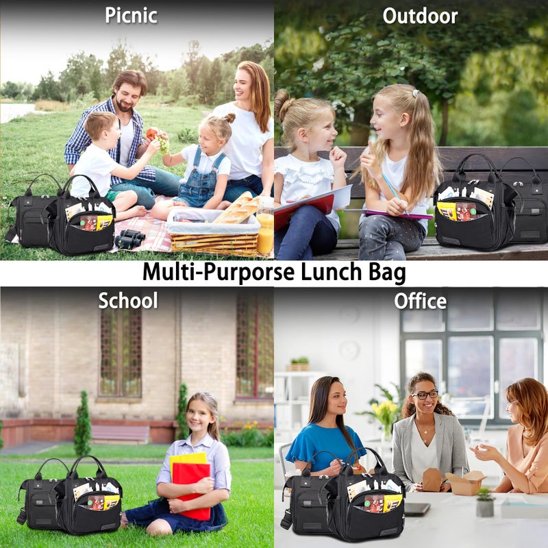 TuErCao Small Lunch Bag Lightweight Insulated Lunch Box for Women Work Portable Soft Cooler for Picnic Travel Road Trips, Loncheras para Mujer, Black - Image 5
