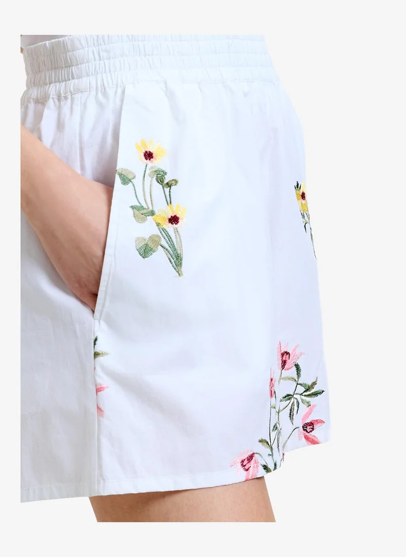 French Connection  Women's Cotton Floral Embroidered White Shorts for Women | Best Price UAE