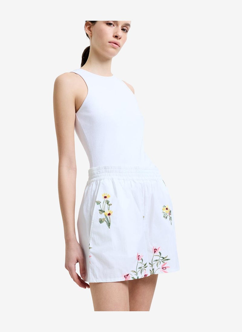 French Connection Women's Cotton Floral Embroidered White Shorts - Image 3