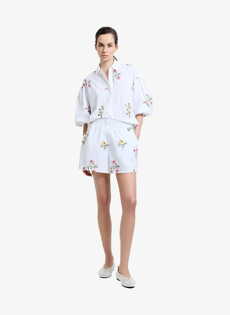 فرنش كونكشن Women's Cotton Floral Embroidered White Shorts