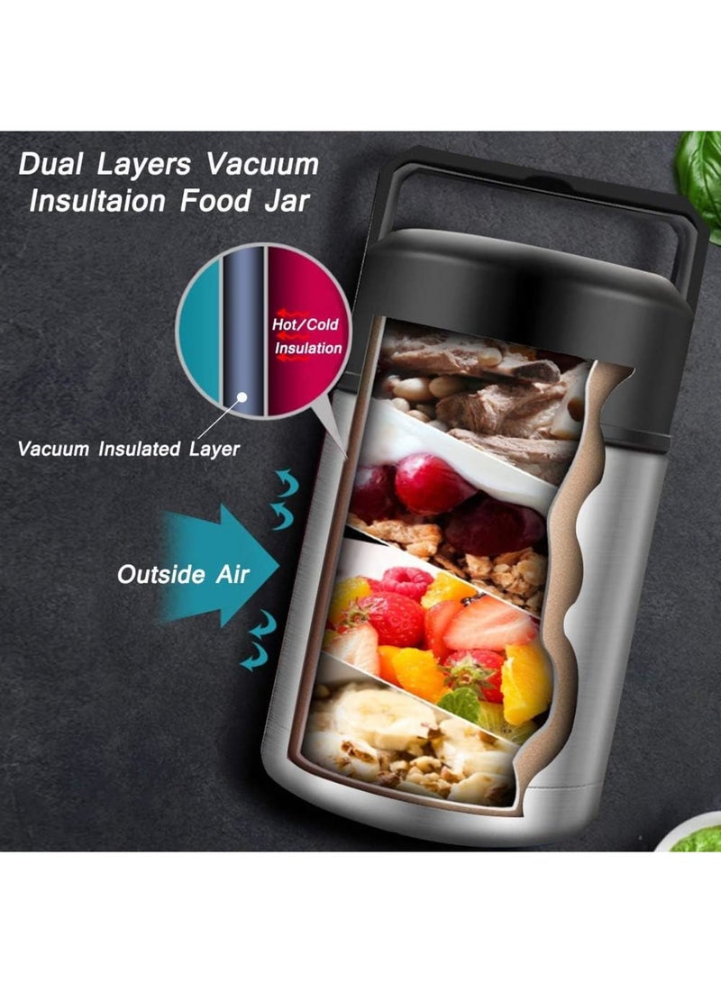 SOLARAE Food Thermos, Insulated Food Container, Vacuum Sealed Stainless Steel Food Container for Hot and Cold Meals Perfect for School, Office, and Travel, Give a Spoon (Silver, 1L) - Image 2
