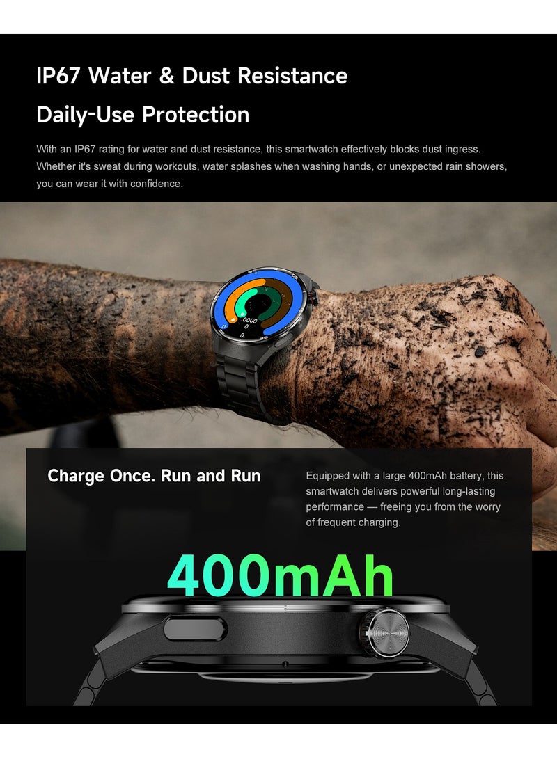 RollsTimi  Men's Smart Watch, 1.75-Inch HD Screen,400mAh  Large Capacity Battery, IP67 Waterproof, Bluetooth Calls, GPS Tracking, Fashion Business SmartWatch, G5PLUS Steel Band Black - Image 3