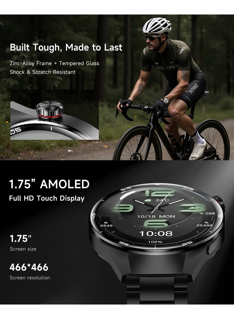 RollsTimi  Men's Smart Watch, 1.75-Inch HD Screen,400mAh  Large Capacity Battery, IP67 Waterproof, Bluetooth Calls, GPS Tracking, Fashion Business SmartWatch, G5PLUS Steel Band Black - Image 2