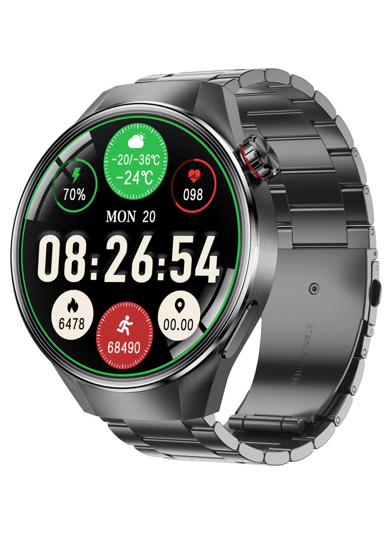 RollsTimi  Men's Smart Watch, 1.75-Inch HD Screen,400mAh  Large Capacity Battery, IP67 Waterproof, Bluetooth Calls, GPS Tracking, Fashion Business SmartWatch, G5PLUS Steel Band Black - Image 1