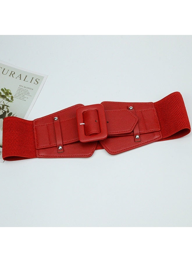xozgdovg Ladies Elastic Waist Belt Buckle Dress Coat Accessory Red