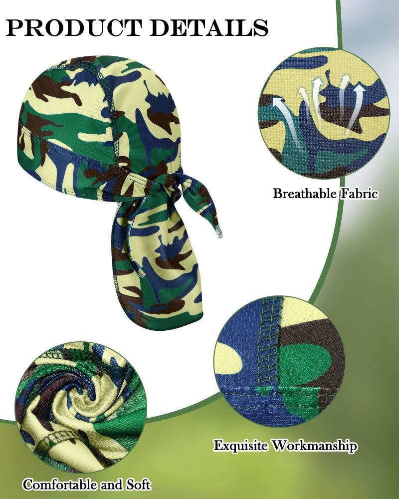 Foaincore 8 Pack Do Rag Skull Caps for Men Sweat Wicking Doo Rags Cooling Helmet Liner Cycling Motorcycle Bandana (Vintage Color,Stylish Camo Style) - Image 2