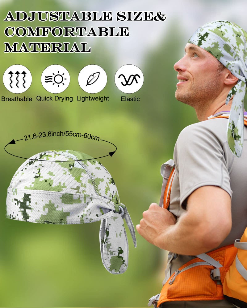 Foaincore 8 Pack Do Rag Skull Caps for Men Sweat Wicking Doo Rags Cooling Helmet Liner Cycling Motorcycle Bandana (Vintage Color,Stylish Camo Style) - Image 3