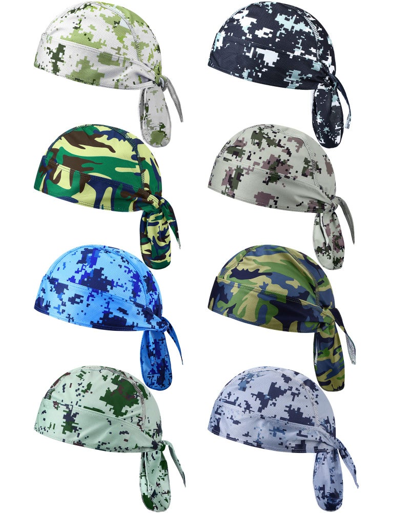Foaincore 8 Pack Do Rag Skull Caps for Men Sweat Wicking Doo Rags Cooling Helmet Liner Cycling Motorcycle Bandana (Vintage Color,Stylish Camo Style) - Image 1