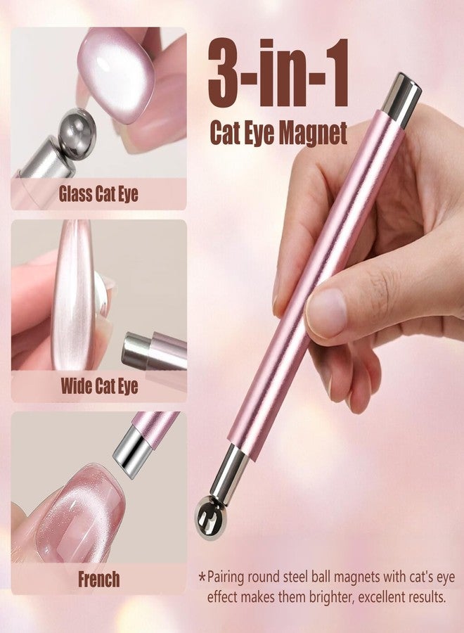 Dr.nail Cat Eye Magnet Nail Art Tools Set for Nails, 3 in 1 Pink Double-Head Cylinder Cat Eye Gel Polish Magnet with Ball Magnets, Acrylic Nail Clippers for Home DIY, Nail Art Design - Image 2