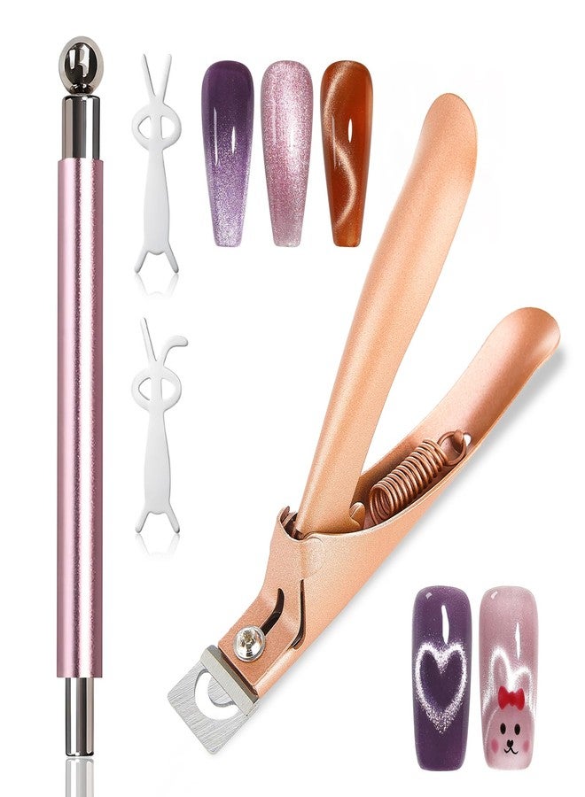 Dr.nail Cat Eye Magnet Nail Art Tools Set for Nails, 3 in 1 Pink Double-Head Cylinder Cat Eye Gel Polish Magnet with Ball Magnets, Acrylic Nail Clippers for Home DIY, Nail Art Design - Image 1