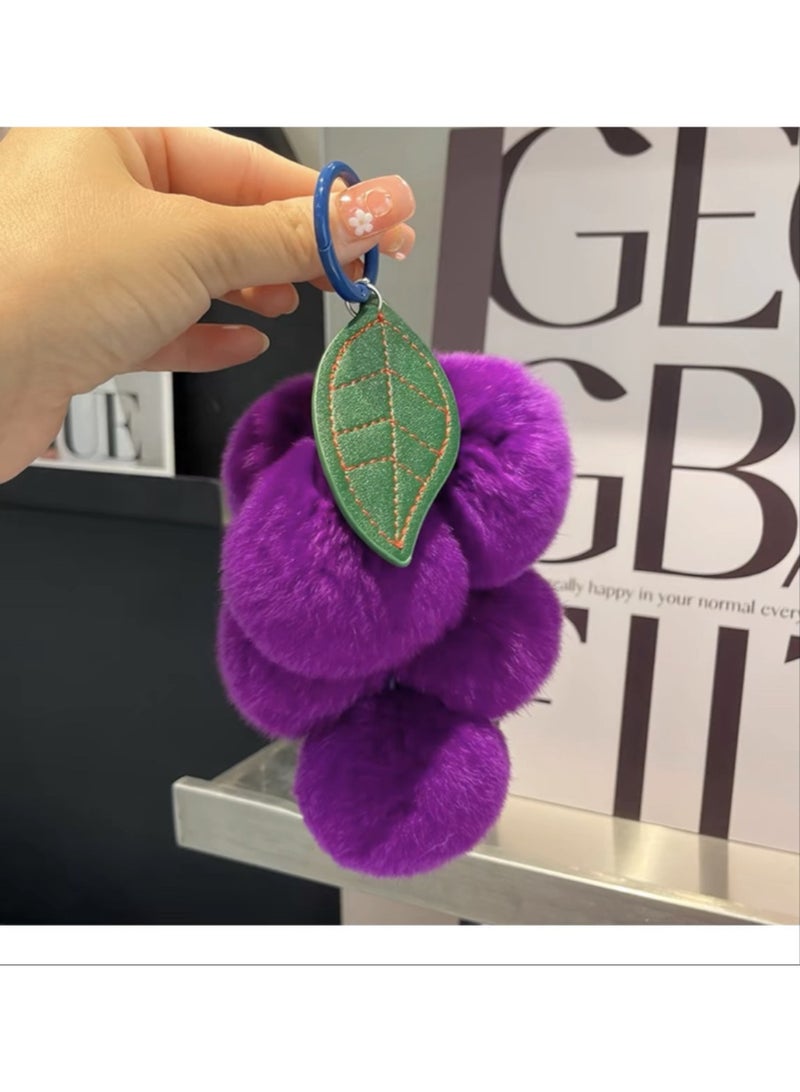 Dark Purple Plush Grape Bag Charm/Keychain & Snowflake Cartoon Discreet Pouch Set | Girls‘ Portable Accessory & Personal Organizer - Image 3