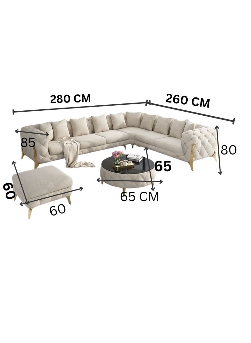 Maharat Al Bahar Golden-Legged L-Shaped Chesterfield Velvet Sofa Set Luxury Living Room Blue  6 Seater  - Image 2